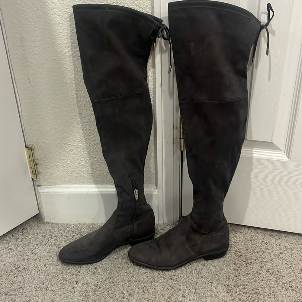 Gray Thigh High Suede Boots